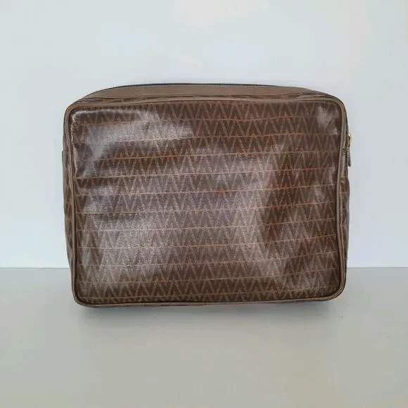 Mario Valentino Bag Clutch Unisex Vintage Pouch Zip Italian Brown Logo Handbag - Picture 2 of 12